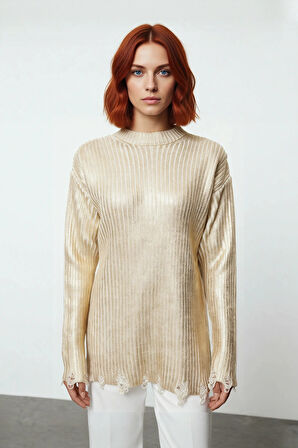 Kadın Basic Ribana Dokuma Bisiklet Yaka Düşük Kol Akrilik Triko Kazak Sonbahar Kış Şıklığı