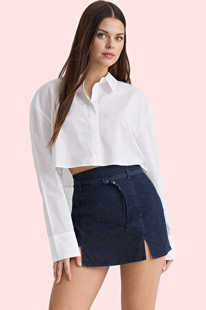 Kadın Denim Şort Etek Yüksek Bel Rigid Dokuma Günlük Şıklık Hafta Sonu Yaz Aylarının Vazgeçilmezi
