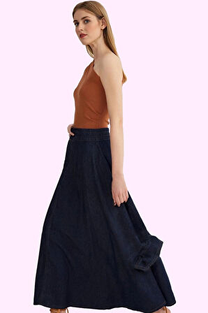 Kadın Yüksek Bel Balon Denim Maxi Etek Pamuk Günlük Kullanım İçin Yaz Aylarının Vazgeçilmezi