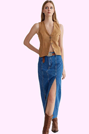 Kadın Pamuk Denim Kalem Etek Midi Boy Yaz Aylarının Şıklığı Günlük Kullanım Modern Tasarım