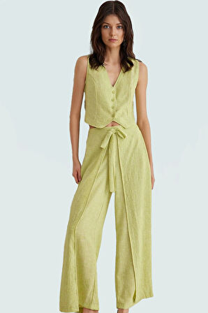 Cool & Comfort Polyester Geniş Paça Yelekli Pantolon Takım Özenle Seçilmiş Zarifane Tasarım