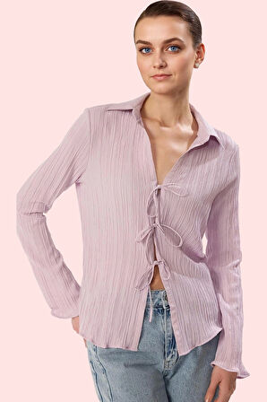 Kadın Basic Fitted Gömlek Renk Uzun Kollu Önden Bağlama Detayı ile Şık Yaz Aylarının Vazgeçilmezi