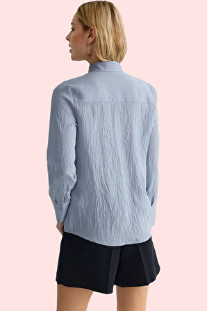 Kadın Regular Kalıp Uzun Kollu Gömlek Viskoz Poliamid Dokuma Çizgili Yaz Aylarının Vazgeçilmezi