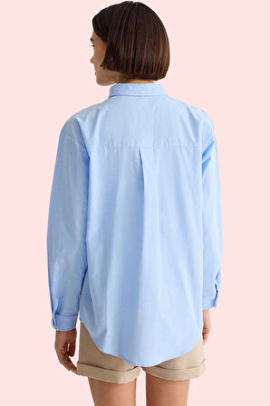 Kadın Basic Siluet Dokuma Gömlek Pamuk Uzun Kollu Günlük ve İş Hafta Sonu Kaliteli Malzeme