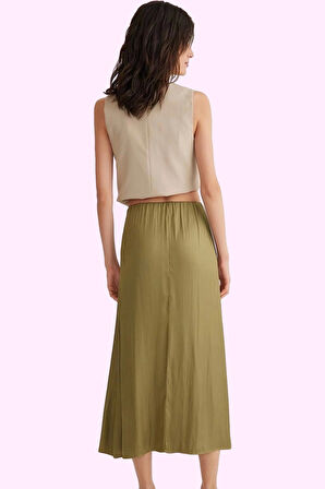 Kadın Saten Midi Etek A line Kesim Günlük Kombinler İçin Hafta Sonu Yaz Aylarının Vazgeçilmezi