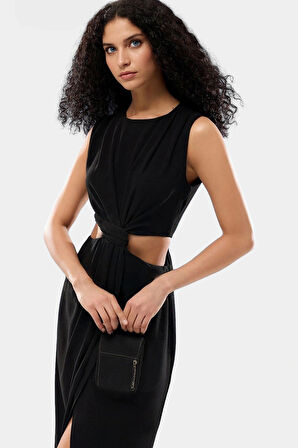 A Kesim Maxi Elbise Cut Out Detaylı Polyester Krep Dokuma Mükemmel Uyum Özenle Seçilmiş