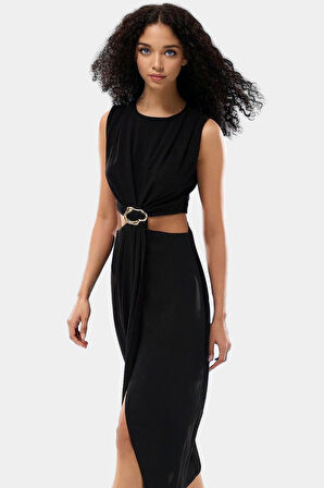 A Kesim Maxi Elbise Cut Out Detaylı Polyester Krep Dokuma Mükemmel Uyum Özenle Seçilmiş