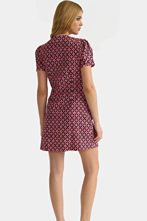 Yazlık Casual Retro Desenli Mini Gömlek Elbise Polyester Dokuma Günlük Kullanım İçin