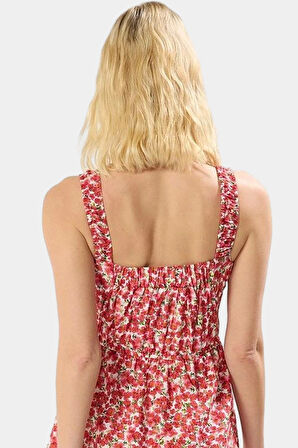 Yazlık Mini Elbise Kare Yaka A line Lilyum Dokuma Viskoz 90cm Uzun Ömürlü Profesyonel Görünüm