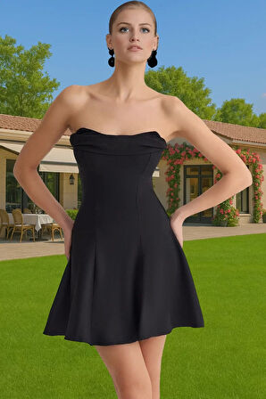Yazlık Kadın Mini A Kesim Straplez Elbise Polyester Elastan Uzun Ömürlü Rahat Kullanım Uzun Ömürlü