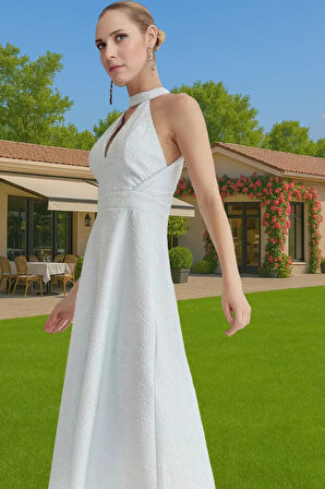 Kolsuz A Kesim Jakar Abiye Elbise Yaz Mevsimi İçin Özenle Seçilmiş Rahat Ve Şık Seçkin Malzeme