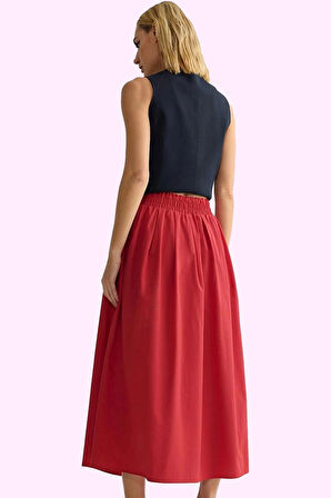 Kadın Günlük Casual Dokuma Maxi Etek Yüksek Bel Kloş Kesim Terrycotton Yaz Aylarının Vazgeçilmezi