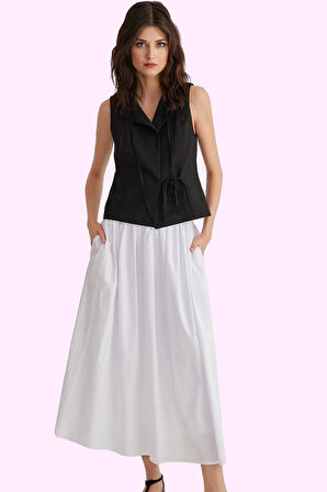 Kadın Günlük Casual Dokuma Maxi Etek Yüksek Bel Kloş Kesim Terrycotton Yaz Aylarının Vazgeçilmezi