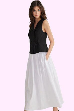 Kadın Günlük Casual Dokuma Maxi Etek Yüksek Bel Kloş Kesim Terrycotton Yaz Aylarının Vazgeçilmezi