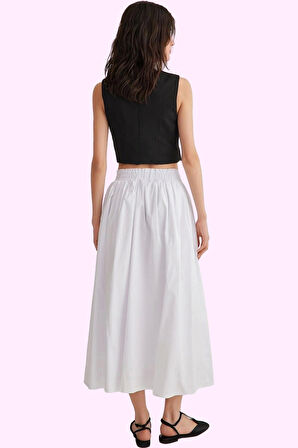 Kadın Günlük Casual Dokuma Maxi Etek Yüksek Bel Kloş Kesim Terrycotton Yaz Aylarının Vazgeçilmezi