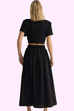 Kadın Günlük Casual Dokuma Maxi Etek Yüksek Bel Kloş Kesim Terrycotton Yaz Aylarının Vazgeçilmezi