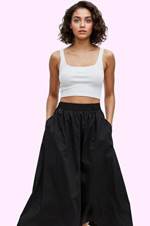 Kadın Günlük Casual Dokuma Maxi Etek Yüksek Bel Kloş Kesim Terrycotton Yaz Aylarının Vazgeçilmezi