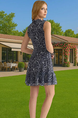 A Kesim Kolsuz Şifon Mini Elbise Polyester Dokuma Yazlık Profesyonel Görünüm Konforlu Kesim