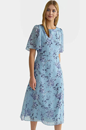 Yazlık Midi Elbise Nefes Alan Şifon Melek Kol A line Hayvan Desenli Yüksek Kalite