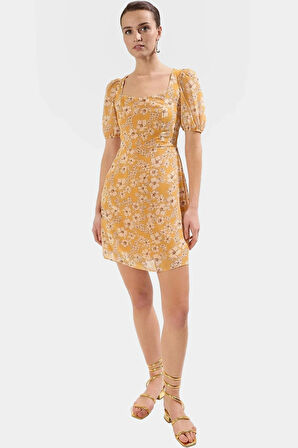 Yazlık Çiçekli Mini Elbise Rahat A Line Şifon Kısa Kollu Ve Şık Dayanıklı Malzeme