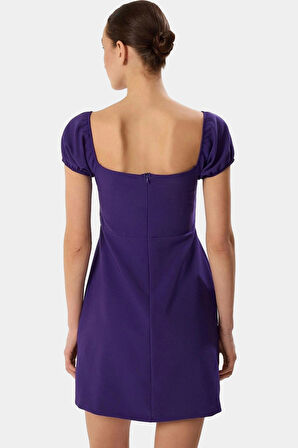 Polyester Krep Dokuma Mini Elbise Balon Kol A Line Kesim Kaliteli İşçilik