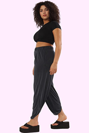 Kadın Modal Polyester Pantolon Havuç Kesim Yüksek Bel Lastikli Paça Yaz Aylarının Vazgeçilmezi