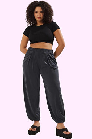 Kadın Modal Polyester Pantolon Havuç Kesim Yüksek Bel Lastikli Paça Yaz Aylarının Vazgeçilmezi