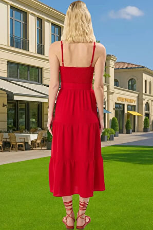 Kadın Askılı Bel Kemerli Midi Polyester Dokuma Elbise Rahat Günlük Stil Rahat Ve Şık Mükemmel Uyum