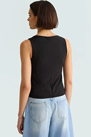 Crop Bluz 75% Polyester 23% Viskoz 2% Elastan Bisiklet Yaka Fitted Şık Görünüm