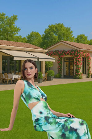 Kolsuz Batik Maxi Elbise Cut Out Detaylı Yazlık Elbise A Line Konforlu Kesim Dayanıklı Malzeme