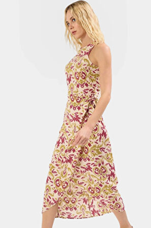 Yazlık A Kesim Midi Elbise  Viskoz Şal Desenli Rahat Modern Stil Trend Tasarım