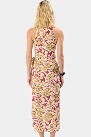 Yazlık A Kesim Midi Elbise  Viskoz Şal Desenli Rahat Modern Stil Trend Tasarım