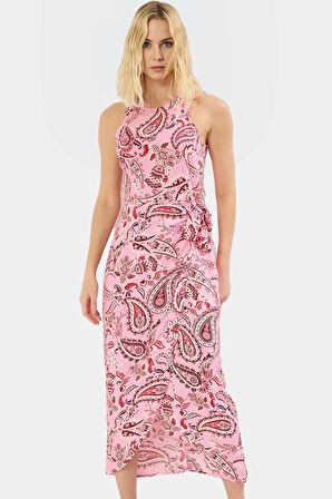 Yazlık A Kesim Midi Elbise  Viskoz Şal Desenli Rahat Modern Stil Trend Tasarım