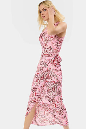 Yazlık A Kesim Midi Elbise  Viskoz Şal Desenli Rahat Modern Stil Trend Tasarım