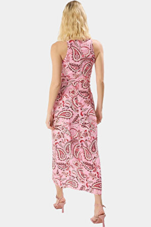 Yazlık A Kesim Midi Elbise  Viskoz Şal Desenli Rahat Modern Stil Trend Tasarım