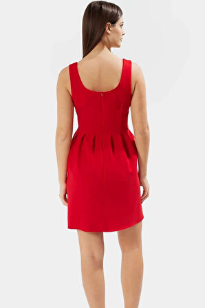 Yazlık Mini Elbise Kare Yaka Skater Kalıp Nefes Alan Finike Dokuma Kumaş Rahat