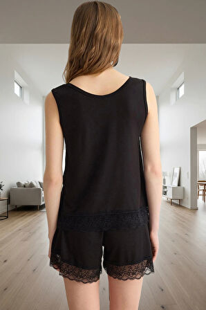 Dantelli Viskon Örme Pijama Takımı Yaz İçin Rahat ve Şık Konforlu Kesim