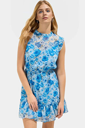 Astarlı Dik Yaka Mini Elbise  Polyester Dokuma Kumaş Yüksek Kalite Seçkin Malzeme Şık Görünüm