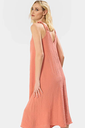 Polyester Aerobin Dokuma Midi Elbise V Yaka Shift Kalıp Modern Stil