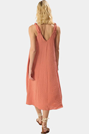 Polyester Aerobin Dokuma Midi Elbise V Yaka Shift Kalıp Modern Stil