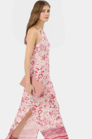 Yazlık A Kesim Maxi Elbise %Viskon Çiçek Desenli Halter Yaka Rahat Kullanım Özel Tasarım