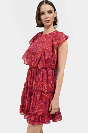 Yazlık Mini Elbise Çiçek Desen Rahat Şifon Kumaş Fırfırlı Etek Modern Stil Dayanıklı Malzeme