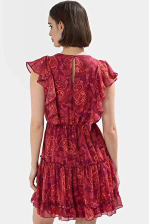 Yazlık Mini Elbise Çiçek Desen Rahat Şifon Kumaş Fırfırlı Etek Modern Stil Dayanıklı Malzeme