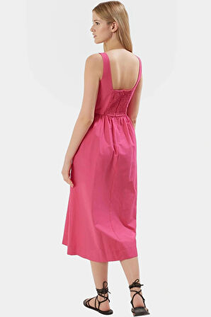 Nefes Alan Pamuklu Polyester Midi Elbise Belden Rahat Günlük Profesyonel Görünüm