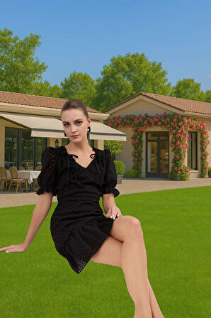 Yazlık Mini A Kesim Brode Elbise Pamuklu Rahat Günlük Premium Kalite Zarifane Tasarım