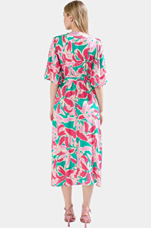 Kruvaze Yaka A Kesim Maxi Elbise  Viskoz Çok Çiçek Desenli Yazlık Mükemmel Uyum