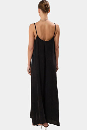 Rahat Yazlık Maxi Elbise Aerobin Dokuma Polyester Shift Kalıp V Yaka Konforlu Kesim