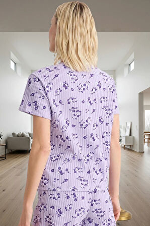 Rahat Homewear Çiçekli Örme Pijama Takımı Kısa Kol Regular Dayanıklı Malzeme
