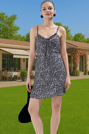 A Kesim Kolsuz Viskoz Mini Elbise Şık Çiçek Desenli Profesyonel Görünüm Rahat Kullanım Mükemmel Uyum