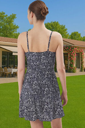 A Kesim Kolsuz Viskoz Mini Elbise Şık Çiçek Desenli Profesyonel Görünüm Rahat Kullanım Mükemmel Uyum